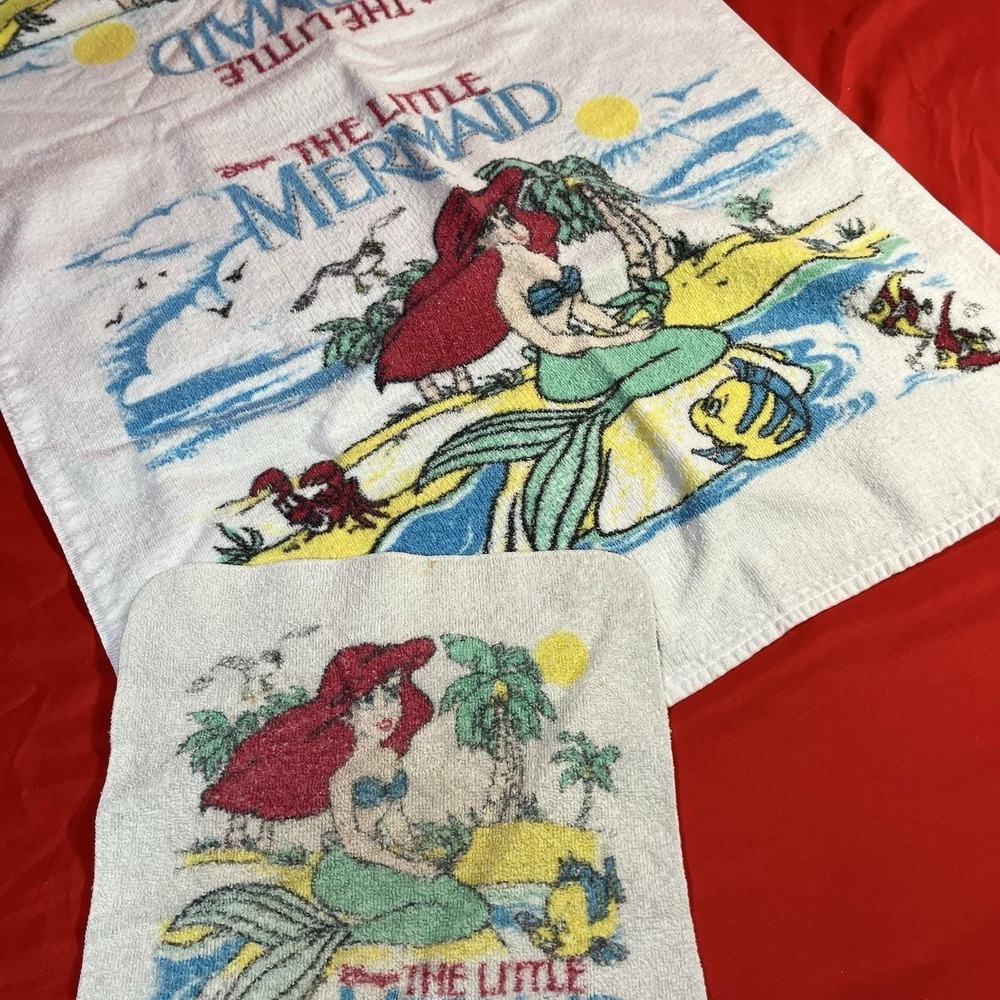 Vintage Cannon Little Mermaid Towel And Washcloth Set / Made In USA / Flaws